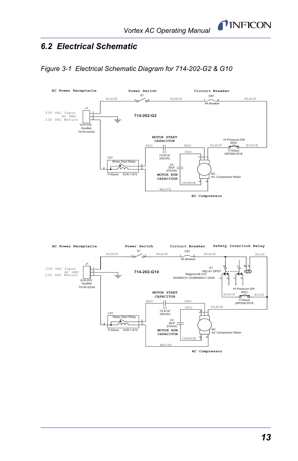 2 electrical schematic, Vortex ac operating manual | INFICON Vortex AC Refrigerant Recovery Machine 230V User Manual | Page 15 / 16