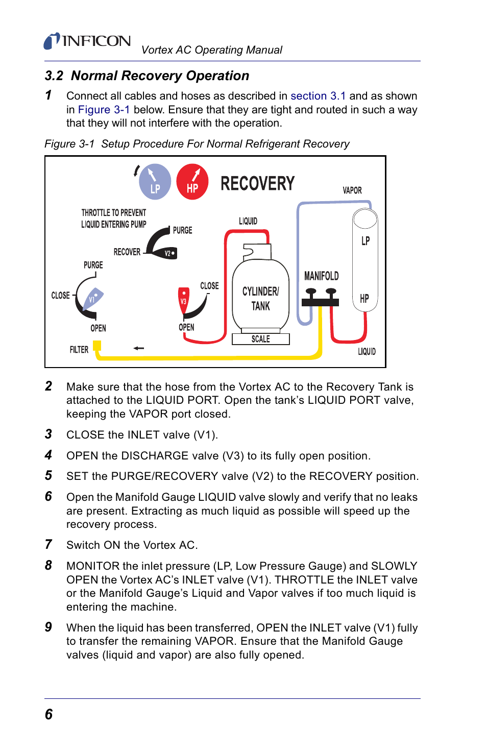 2 normal recovery operation | INFICON Vortex AC Refrigerant Recovery Machine 230V User Manual | Page 8 / 16