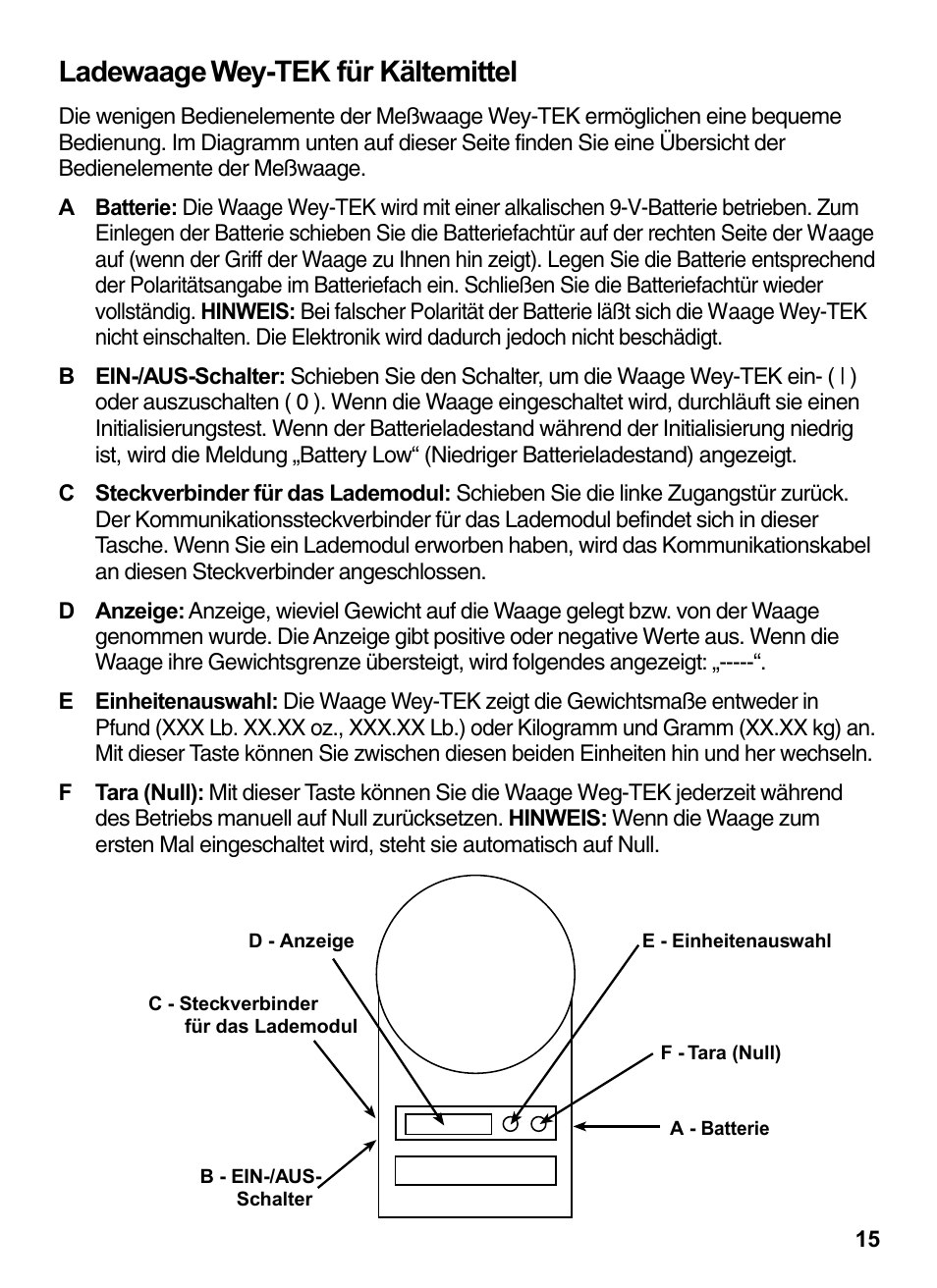 Ladewaage wey-tek für kältemittel | INFICON Wey-TEK Refrigerant Charging Scale & Optional Charging Module User Manual | Page 15 / 44