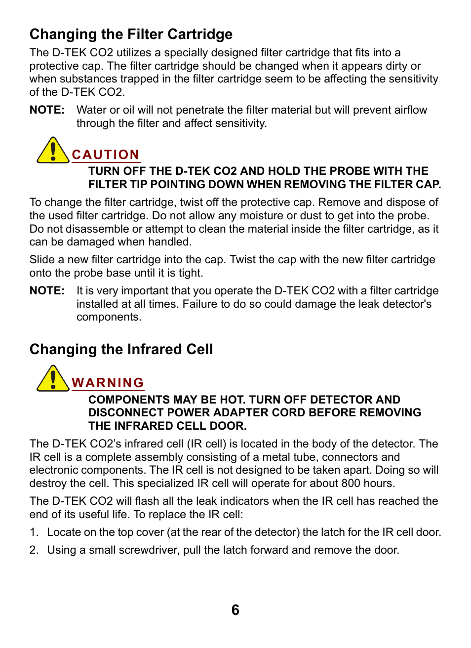Changing the filter cartridge, Changing the infrared cell, 6changing the filter cartridge | INFICON D-TEK CO2 Refrigerant Leak Detector User Manual | Page 6 / 12
