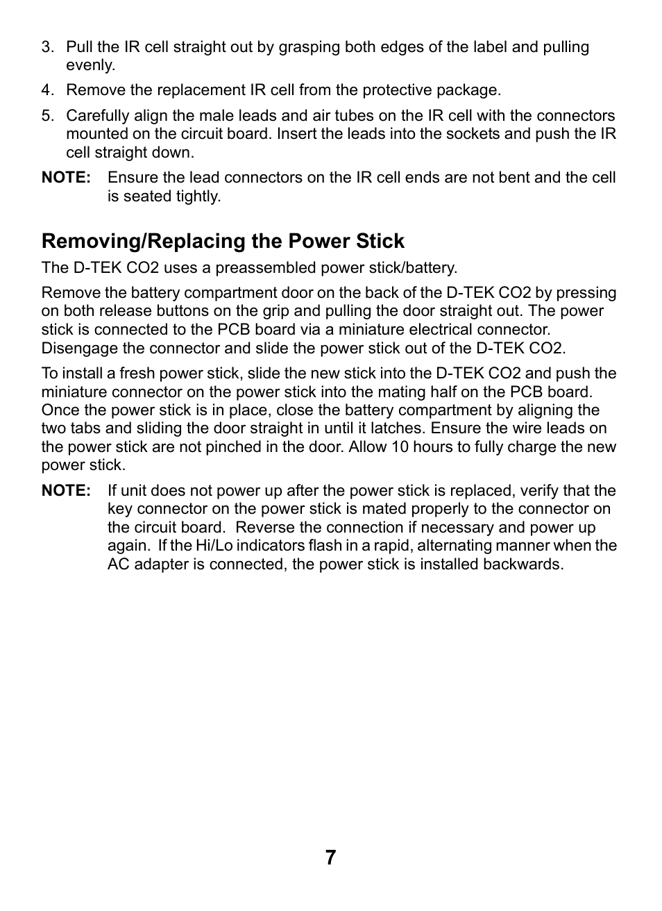Removing/replacing the power stick | INFICON D-TEK CO2 Refrigerant Leak Detector User Manual | Page 7 / 12