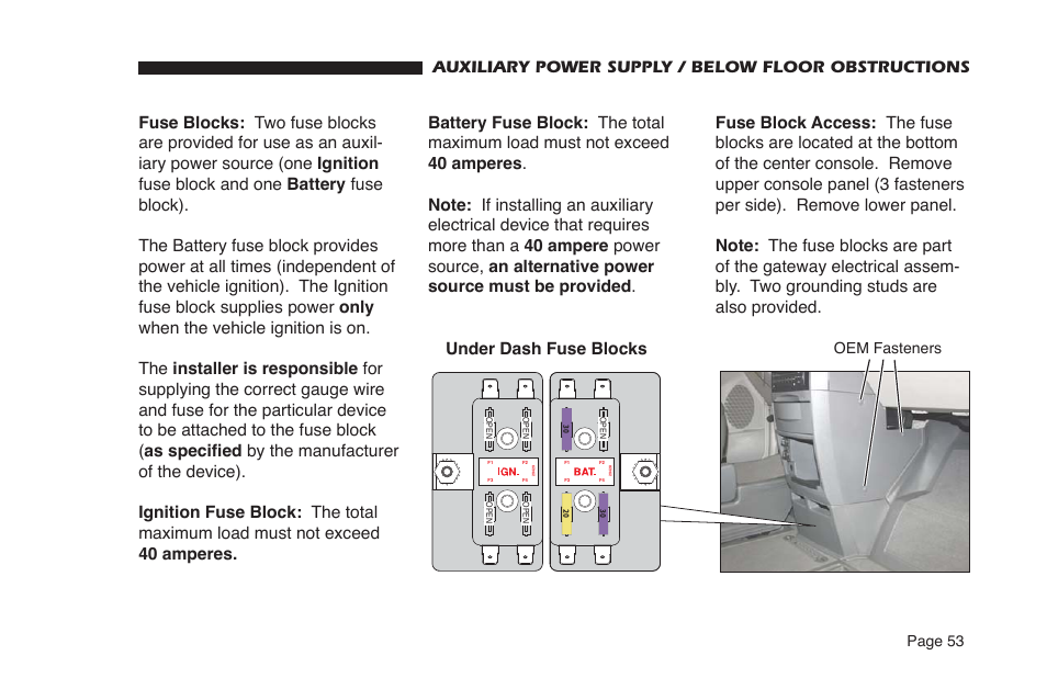 Under dash fuse blocks, Page 53, Oem fasteners | Braun 34443 User Manual | Page 55 / 62