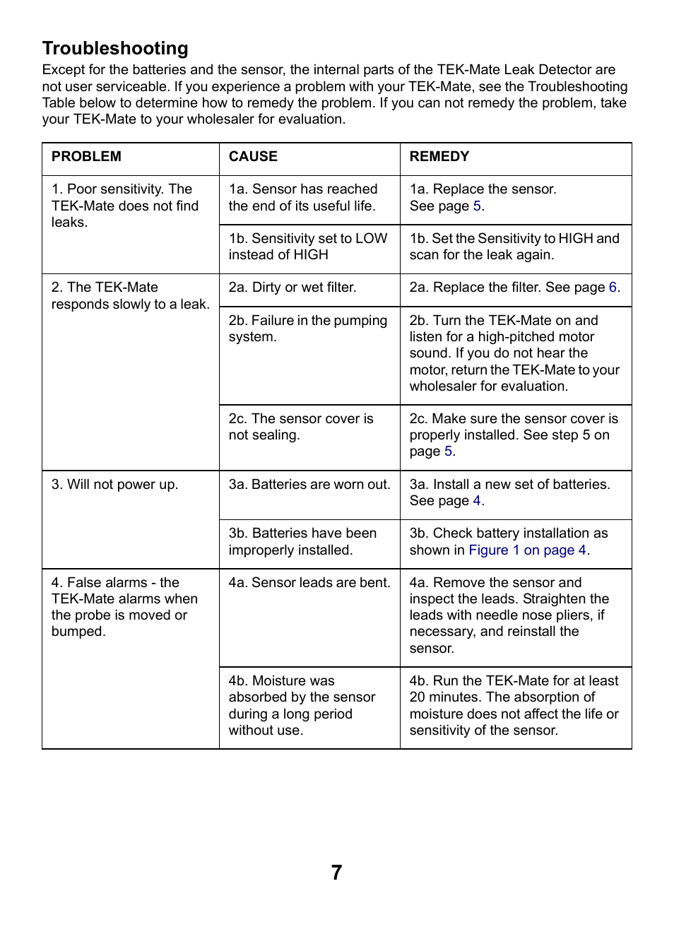 Troubleshooting | INFICON TEK-Mate Refrigerant Leak Detector User Manual | Page 7 / 12