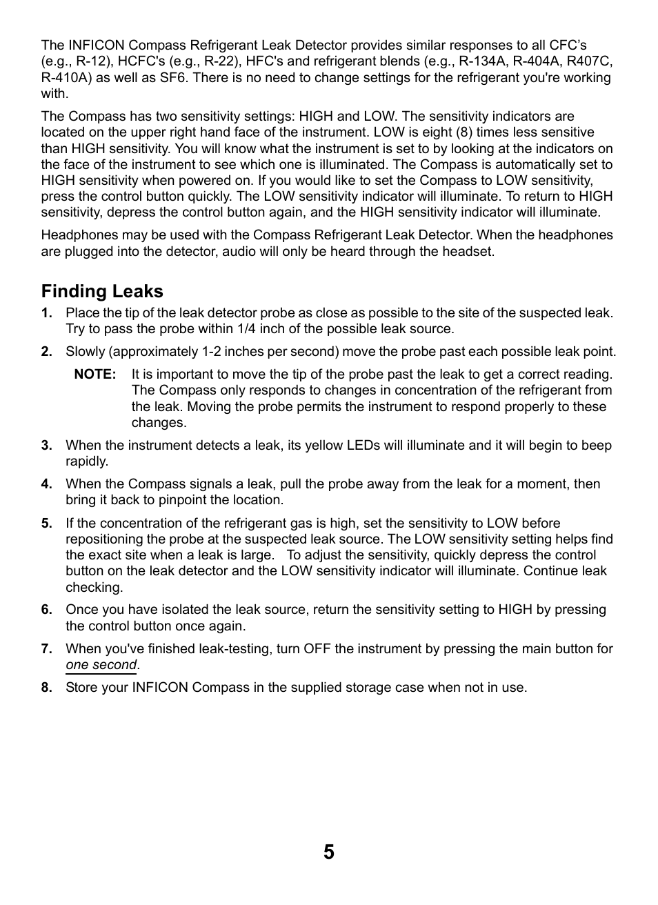 Finding leaks | INFICON Compass Refrigerant Leak Detector User Manual | Page 5 / 12