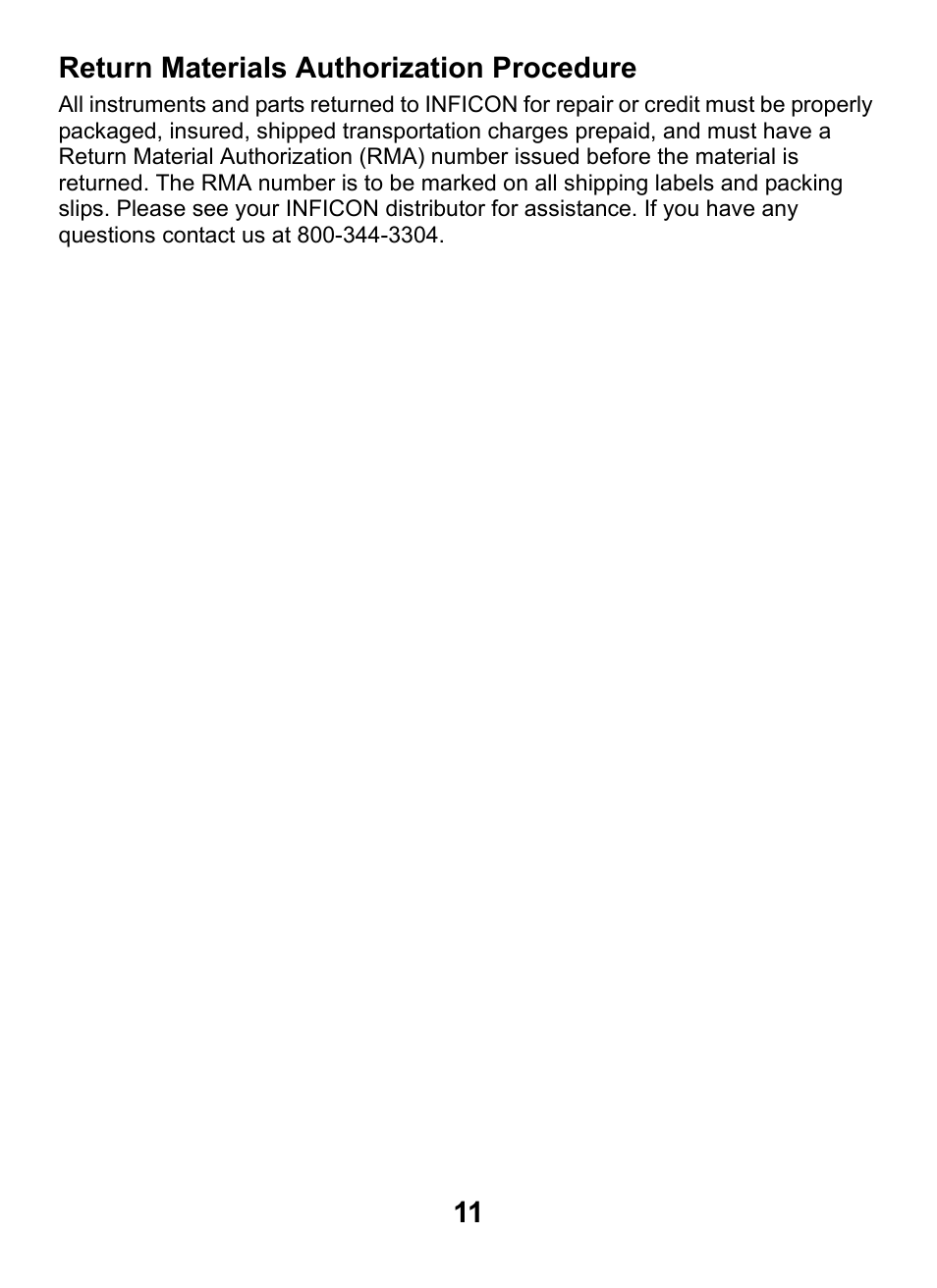 Return materials authorization procedure | INFICON D-TEK Select Refrigerant Leak Detector User Manual | Page 11 / 12