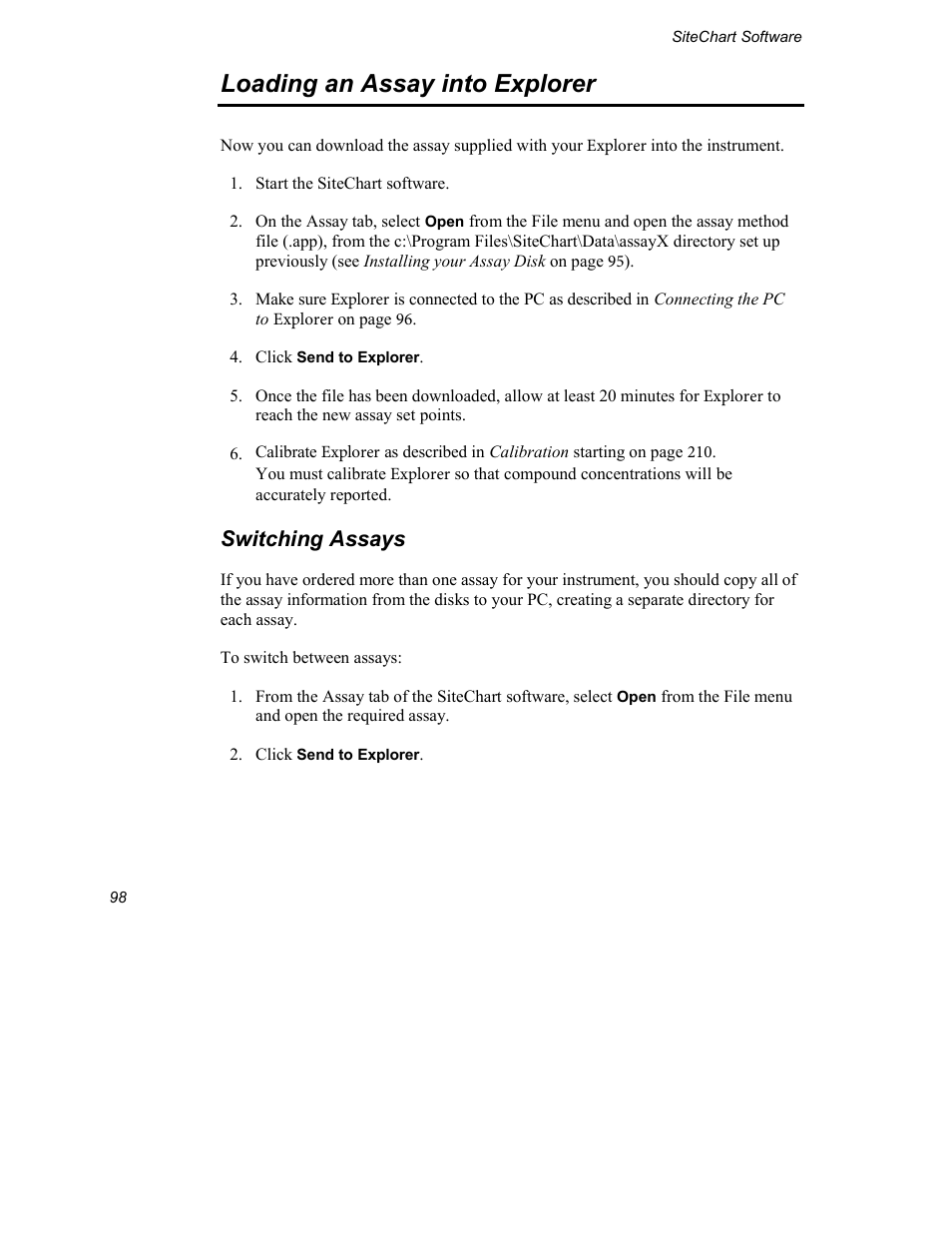 Loading an assay into explorer, Switching assays | INFICON Explorer Portable Gas Chromatograph User Manual | Page 100 / 369