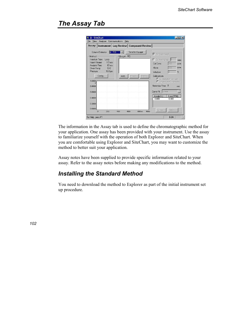 The assay tab, Installing the standard method | INFICON Explorer Portable Gas Chromatograph User Manual | Page 104 / 369