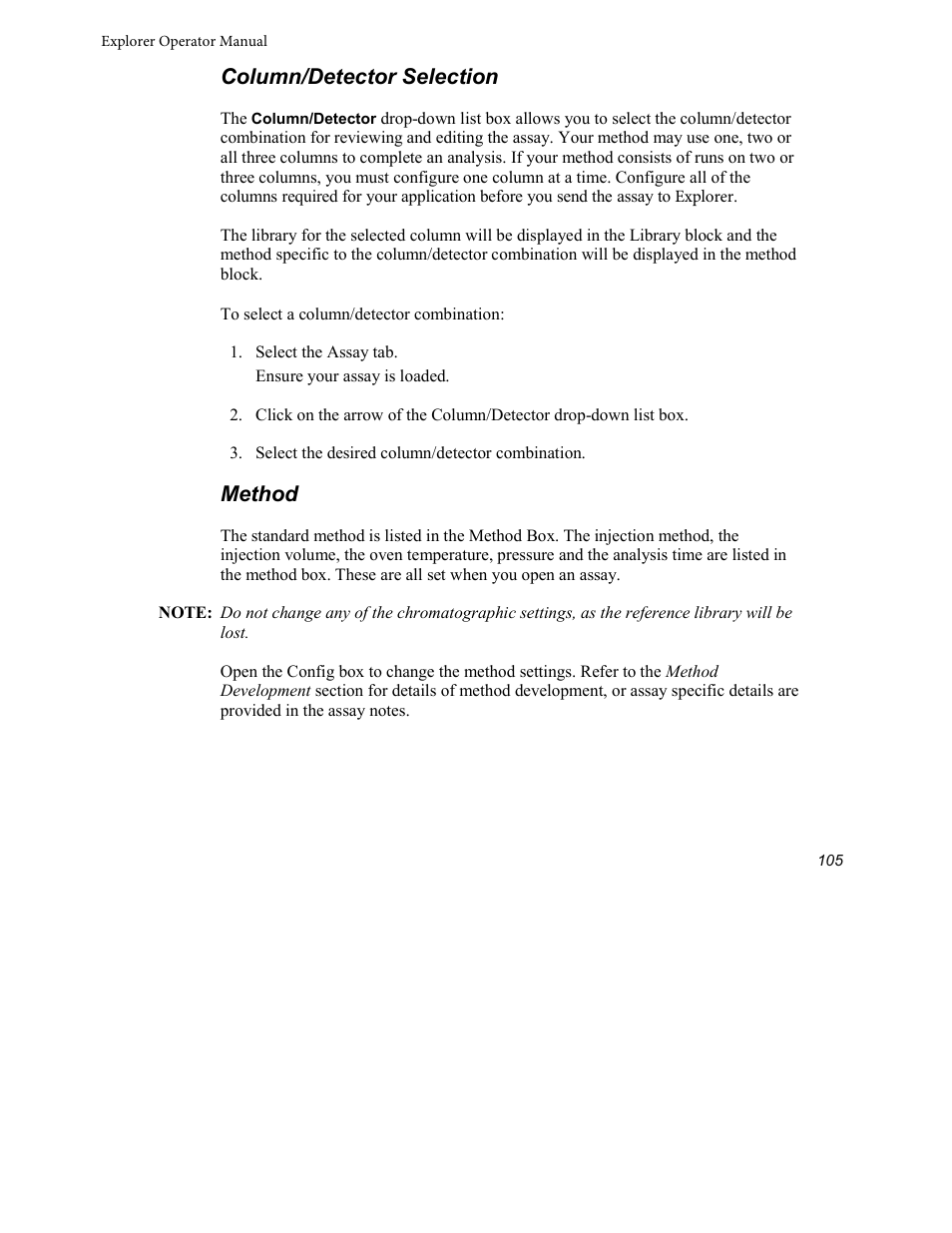 Column/detector selection, Method | INFICON Explorer Portable Gas Chromatograph User Manual | Page 107 / 369