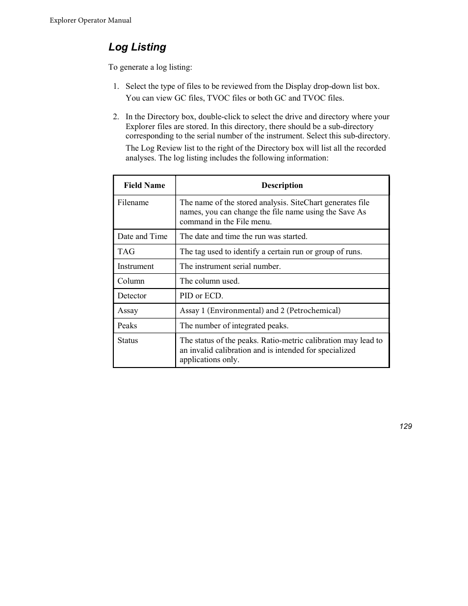Log listing | INFICON Explorer Portable Gas Chromatograph User Manual | Page 131 / 369