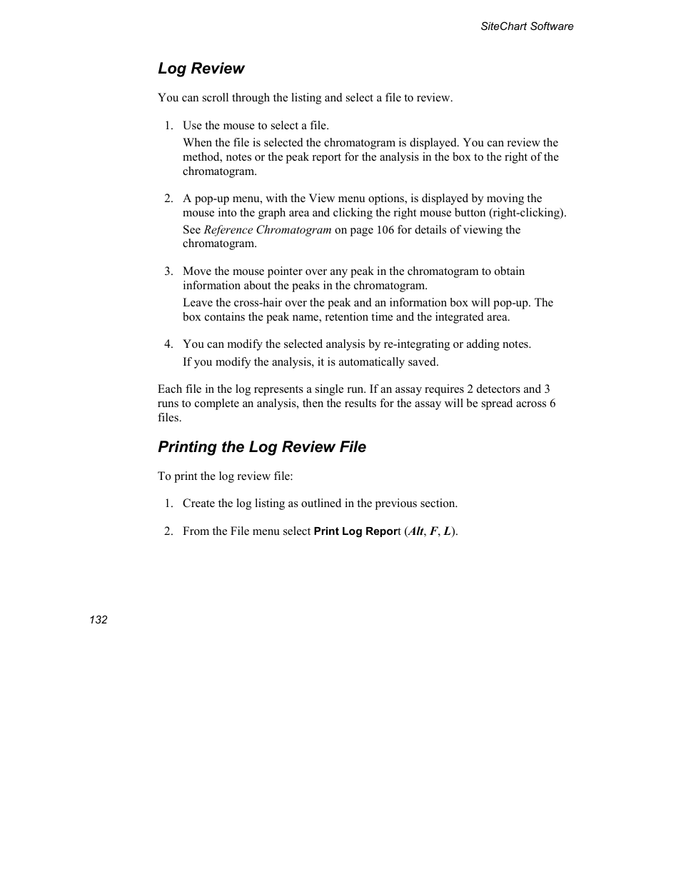 Log review, Printing the log review file | INFICON Explorer Portable Gas Chromatograph User Manual | Page 134 / 369