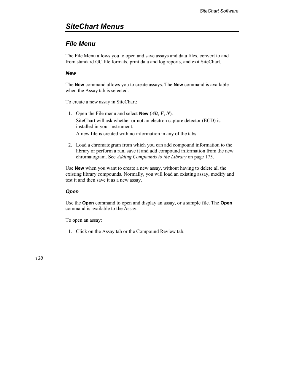 Sitechart menus, File menu | INFICON Explorer Portable Gas Chromatograph User Manual | Page 140 / 369