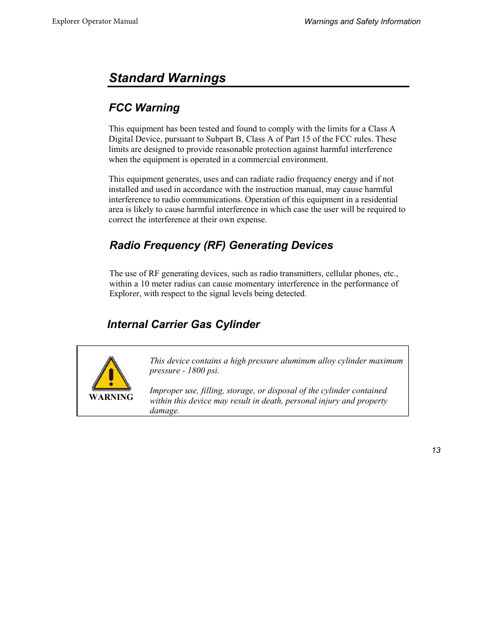 Standard warnings | INFICON Explorer Portable Gas Chromatograph User Manual | Page 15 / 369