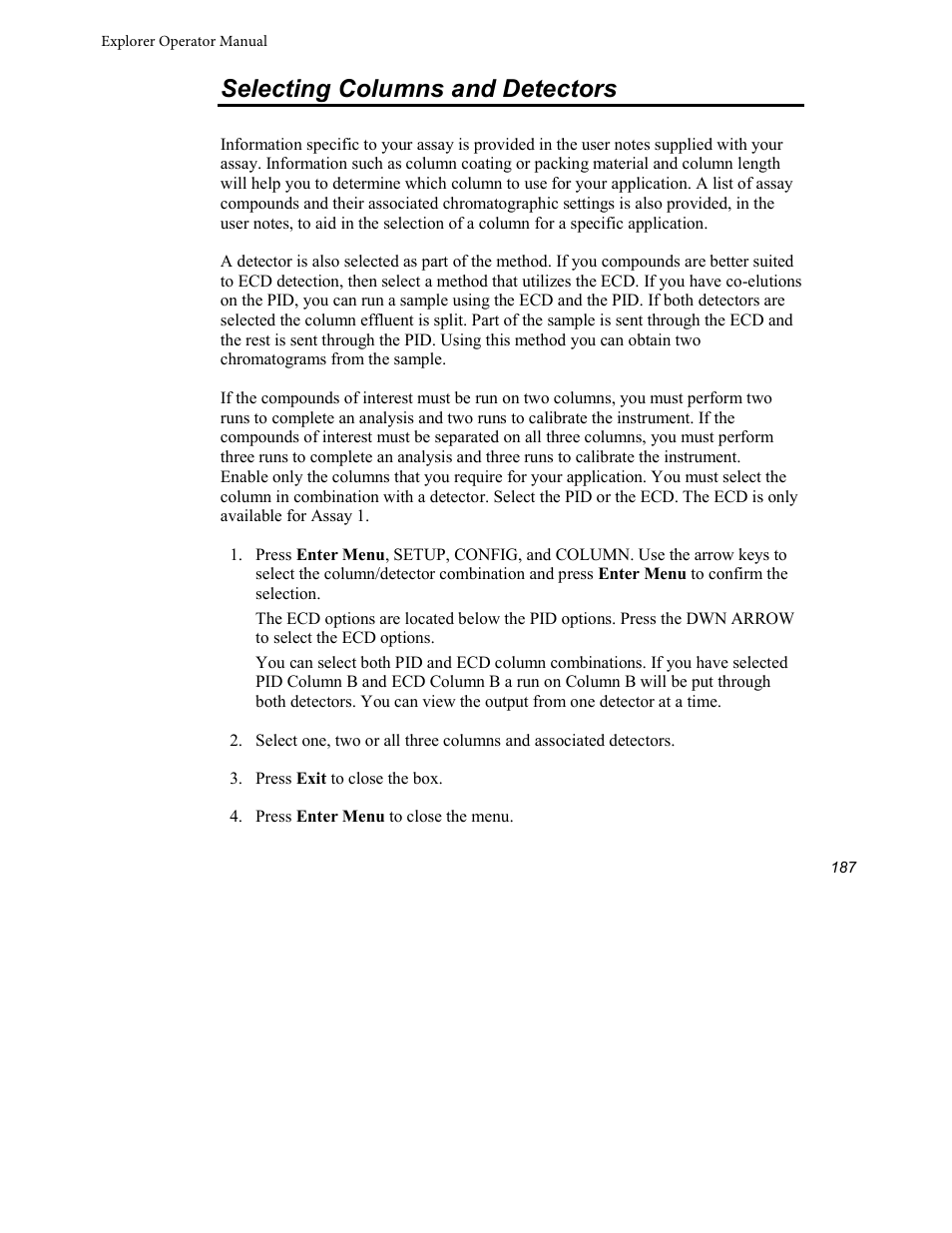 Selecting columns and detectors | INFICON Explorer Portable Gas Chromatograph User Manual | Page 189 / 369