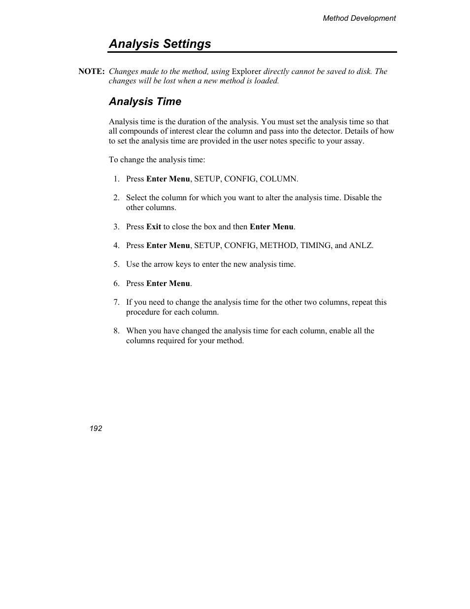 Analysis settings, Analysis time | INFICON Explorer Portable Gas Chromatograph User Manual | Page 194 / 369