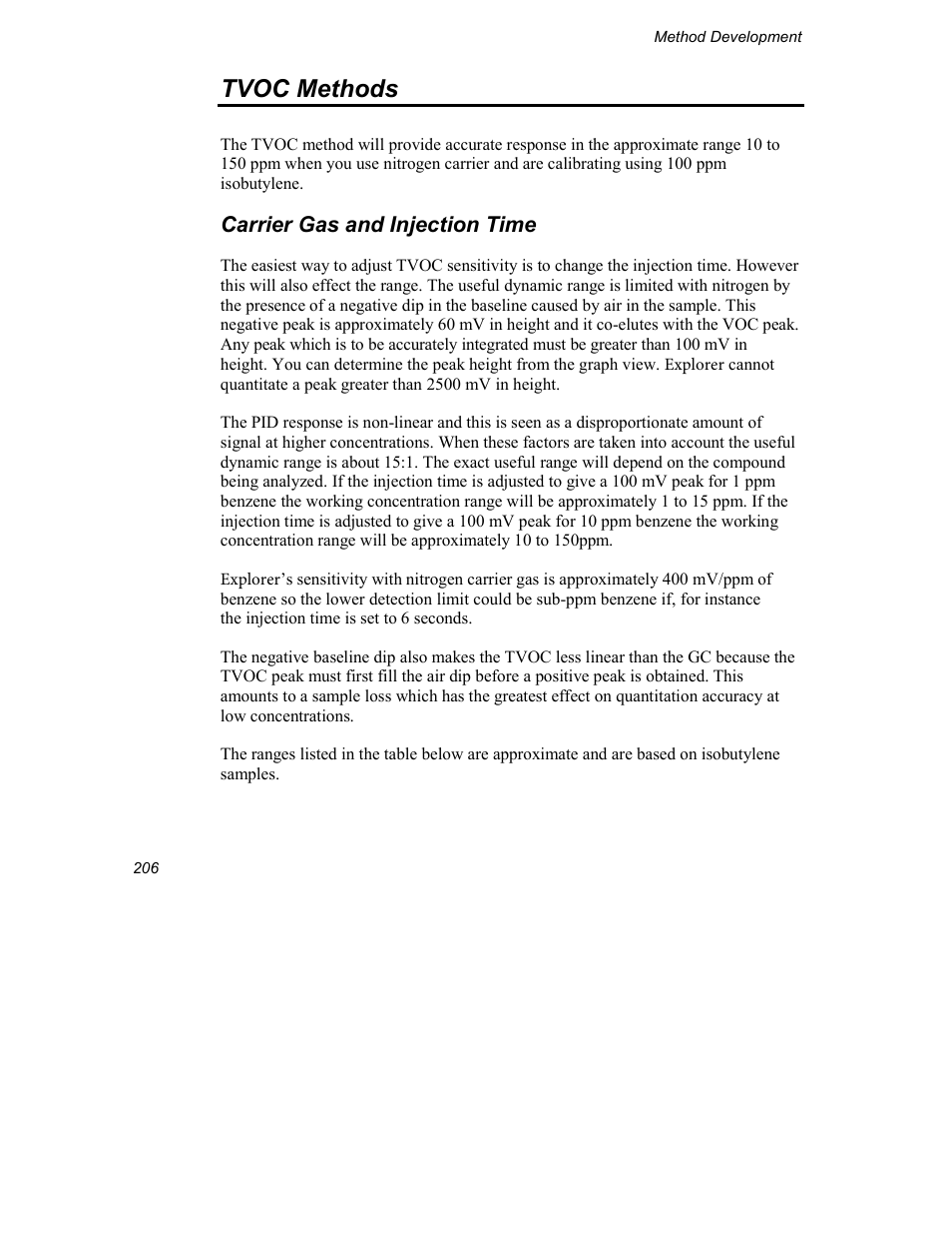 Tvoc methods, Carrier gas and injection time | INFICON Explorer Portable Gas Chromatograph User Manual | Page 208 / 369