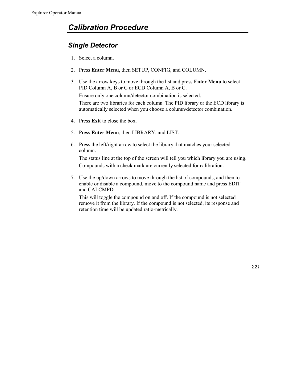 Calibration procedure, Single detector | INFICON Explorer Portable Gas Chromatograph User Manual | Page 223 / 369