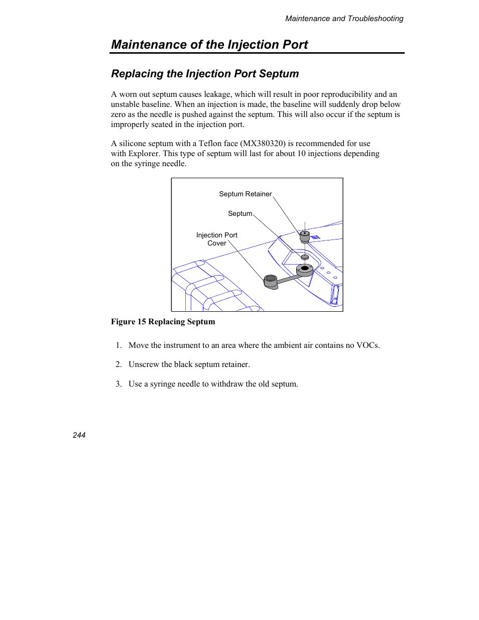 Maintenance of the injection port, Replacing the injection port septum | INFICON Explorer Portable Gas Chromatograph User Manual | Page 246 / 369