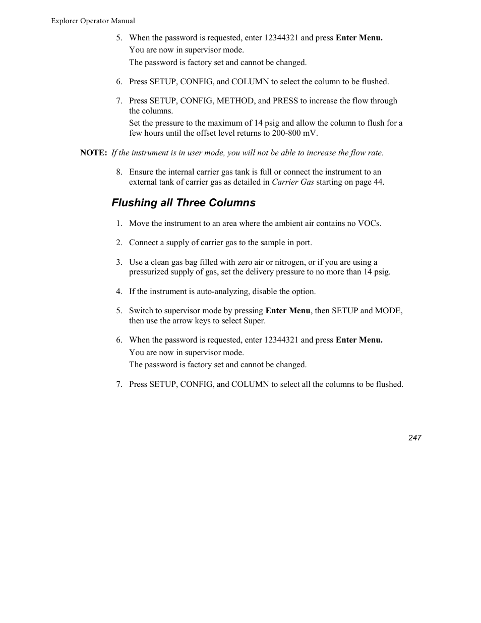 Flushing all three columns | INFICON Explorer Portable Gas Chromatograph User Manual | Page 249 / 369