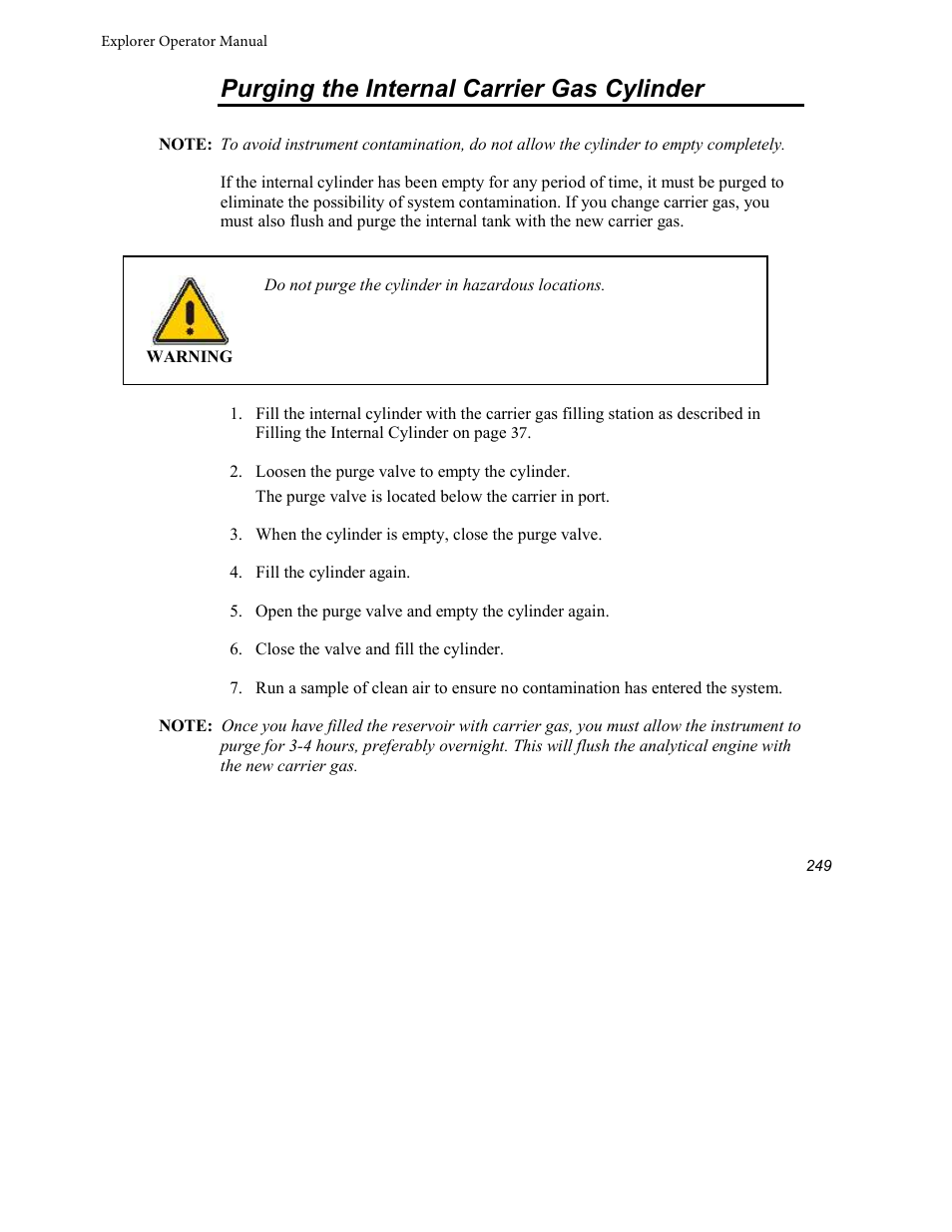 Purging the internal carrier gas cylinder | INFICON Explorer Portable Gas Chromatograph User Manual | Page 251 / 369