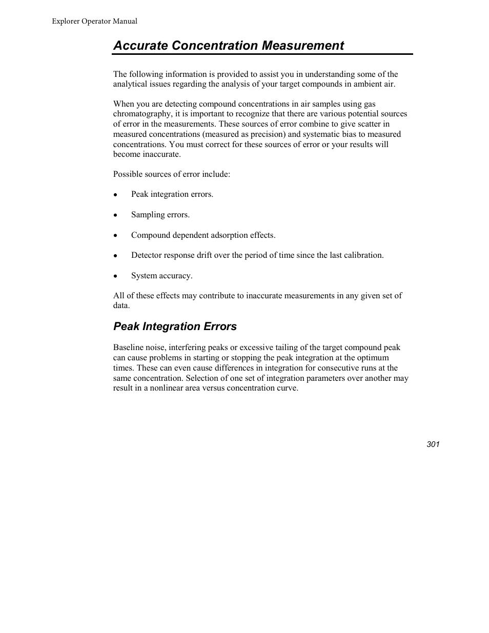 Accurate concentration measurement, Peak integration errors | INFICON Explorer Portable Gas Chromatograph User Manual | Page 303 / 369
