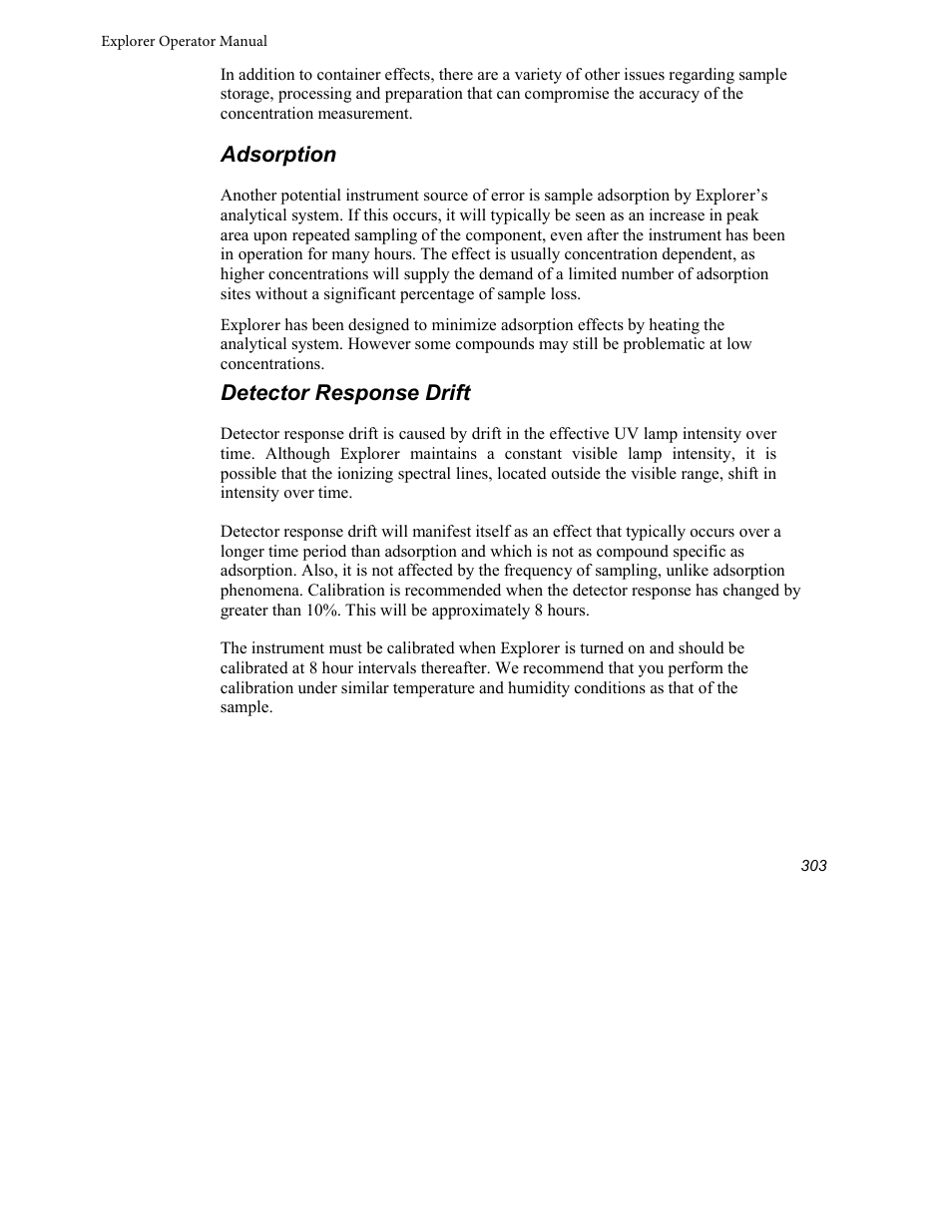 Adsorption, Detector response drift | INFICON Explorer Portable Gas Chromatograph User Manual | Page 305 / 369