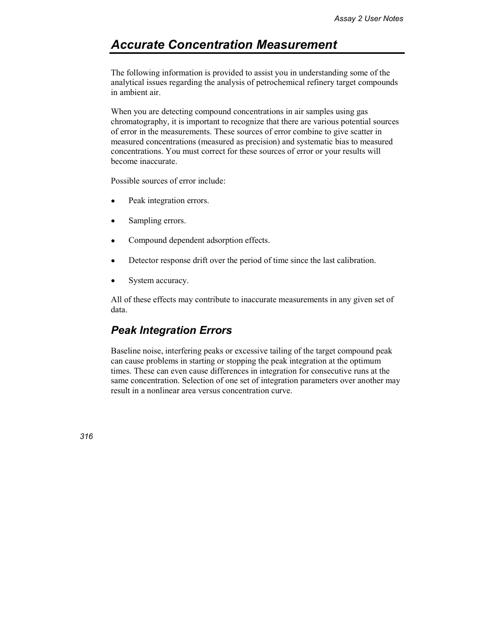 Accurate concentration measurement, Peak integration errors | INFICON Explorer Portable Gas Chromatograph User Manual | Page 318 / 369