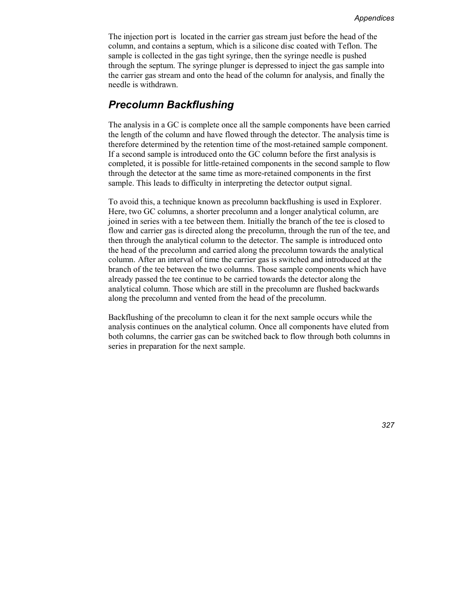 Precolumn backflushing | INFICON Explorer Portable Gas Chromatograph User Manual | Page 329 / 369