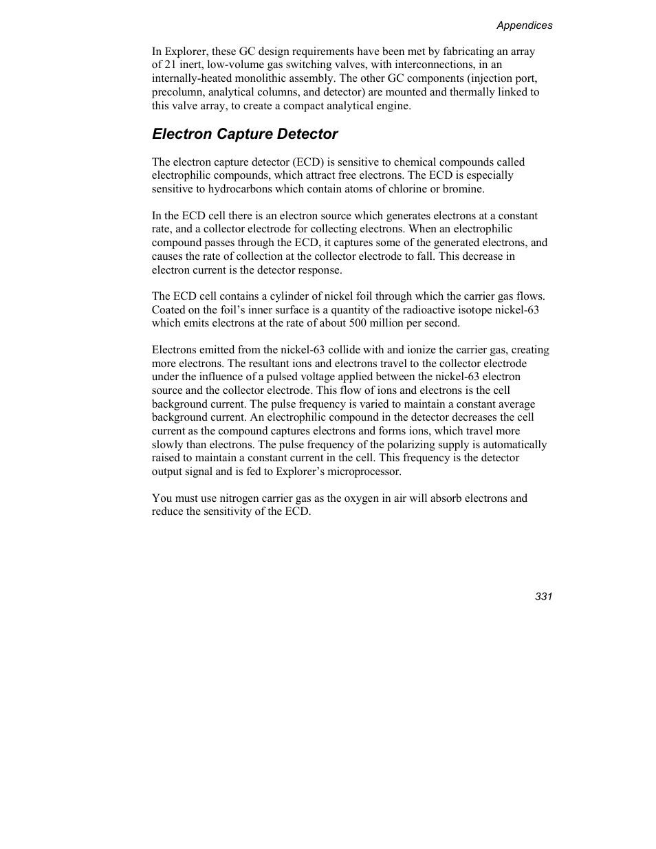 Electron capture detector | INFICON Explorer Portable Gas Chromatograph User Manual | Page 333 / 369