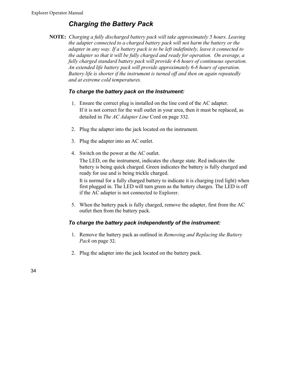 Charging the battery pack | INFICON Explorer Portable Gas Chromatograph User Manual | Page 36 / 369