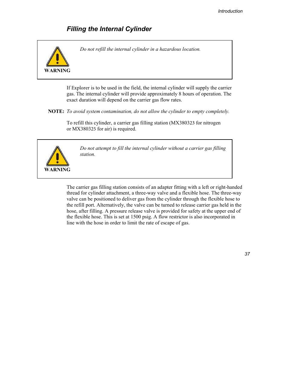 Filling the internal cylinder | INFICON Explorer Portable Gas Chromatograph User Manual | Page 39 / 369