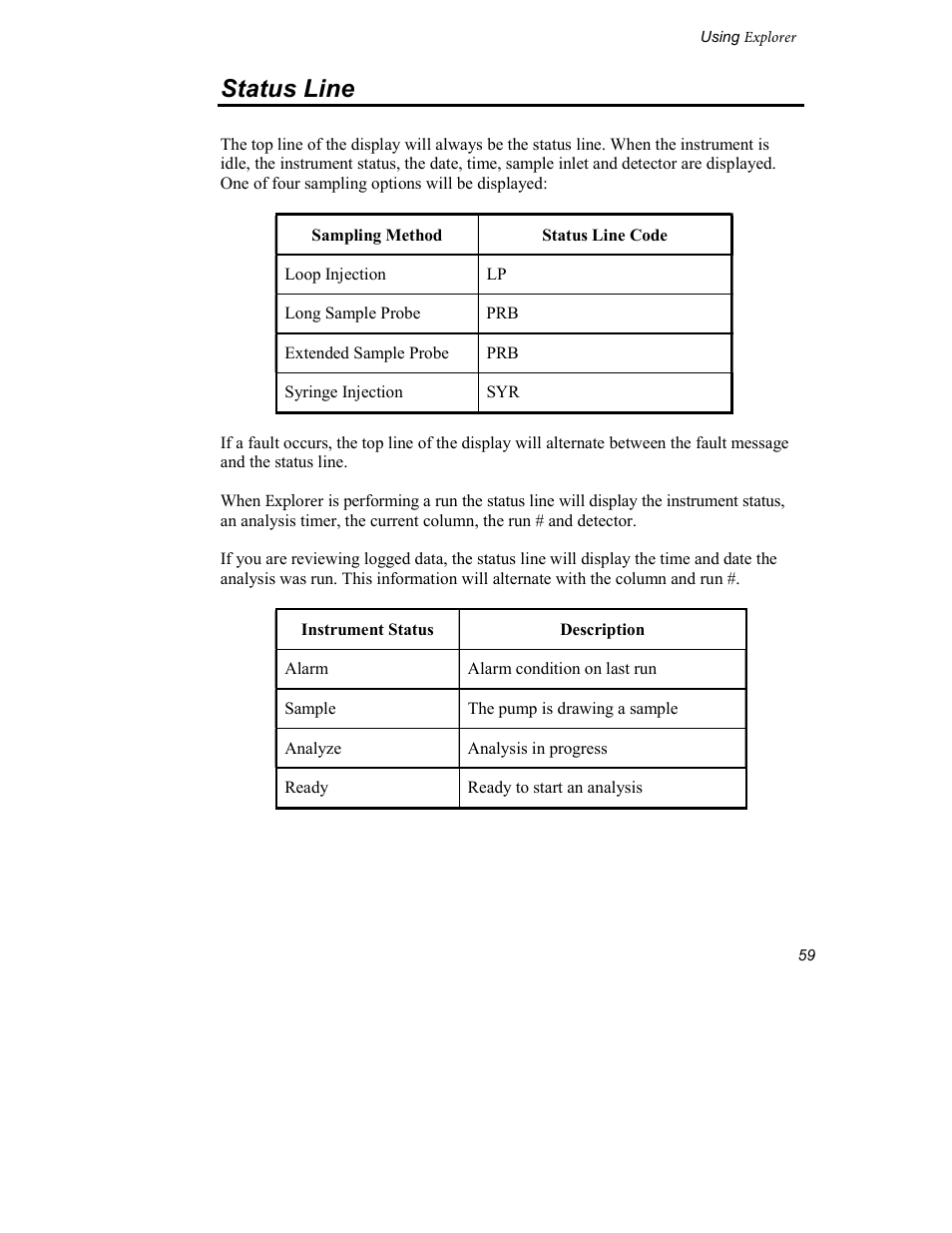 Status line | INFICON Explorer Portable Gas Chromatograph User Manual | Page 61 / 369