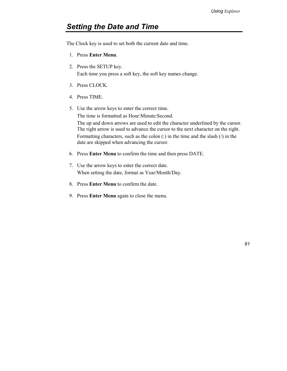 Setting the date and time | INFICON Explorer Portable Gas Chromatograph User Manual | Page 63 / 369