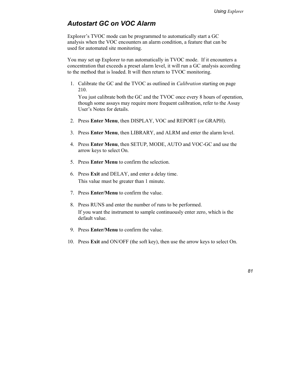 Autostart gc on voc alarm | INFICON Explorer Portable Gas Chromatograph User Manual | Page 83 / 369