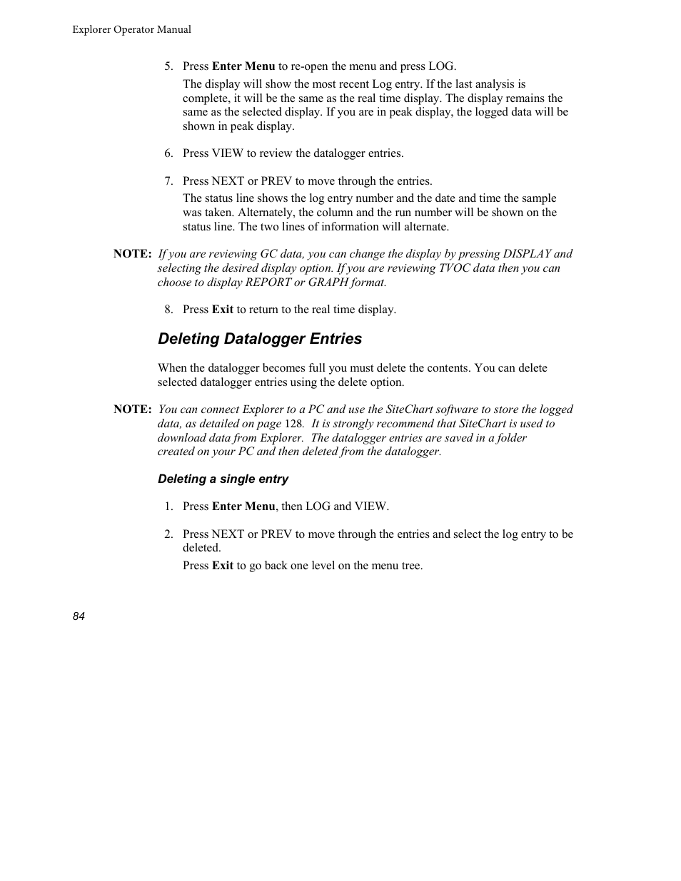 Deleting datalogger entries | INFICON Explorer Portable Gas Chromatograph User Manual | Page 86 / 369