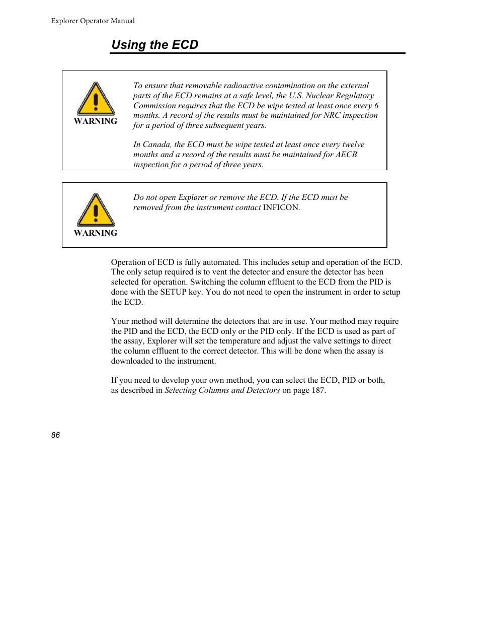 Using the ecd | INFICON Explorer Portable Gas Chromatograph User Manual | Page 88 / 369