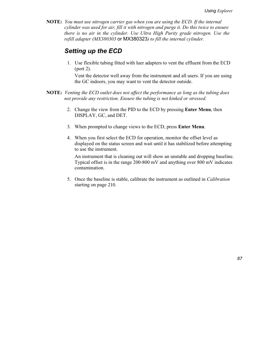 Setting up the ecd | INFICON Explorer Portable Gas Chromatograph User Manual | Page 89 / 369
