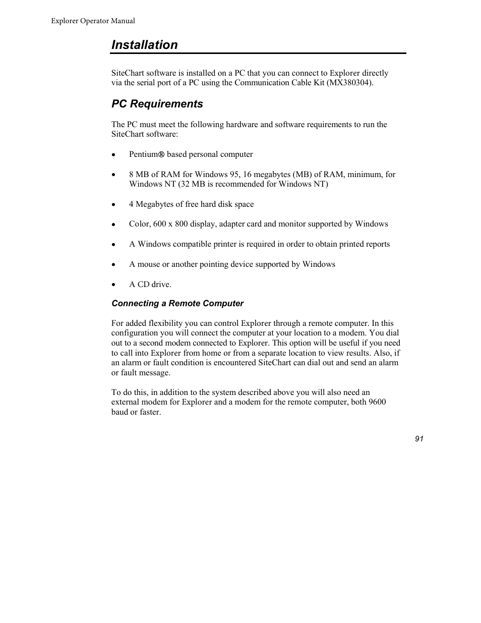 Installation, Pc requirements | INFICON Explorer Portable Gas Chromatograph User Manual | Page 93 / 369