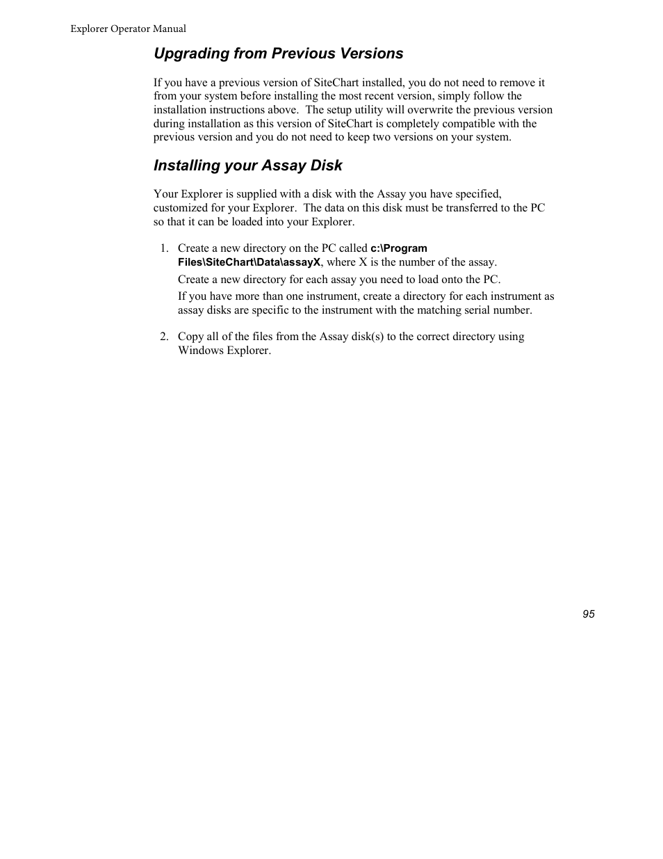 Upgrading from previous versions, Installing your assay disk | INFICON Explorer Portable Gas Chromatograph User Manual | Page 97 / 369