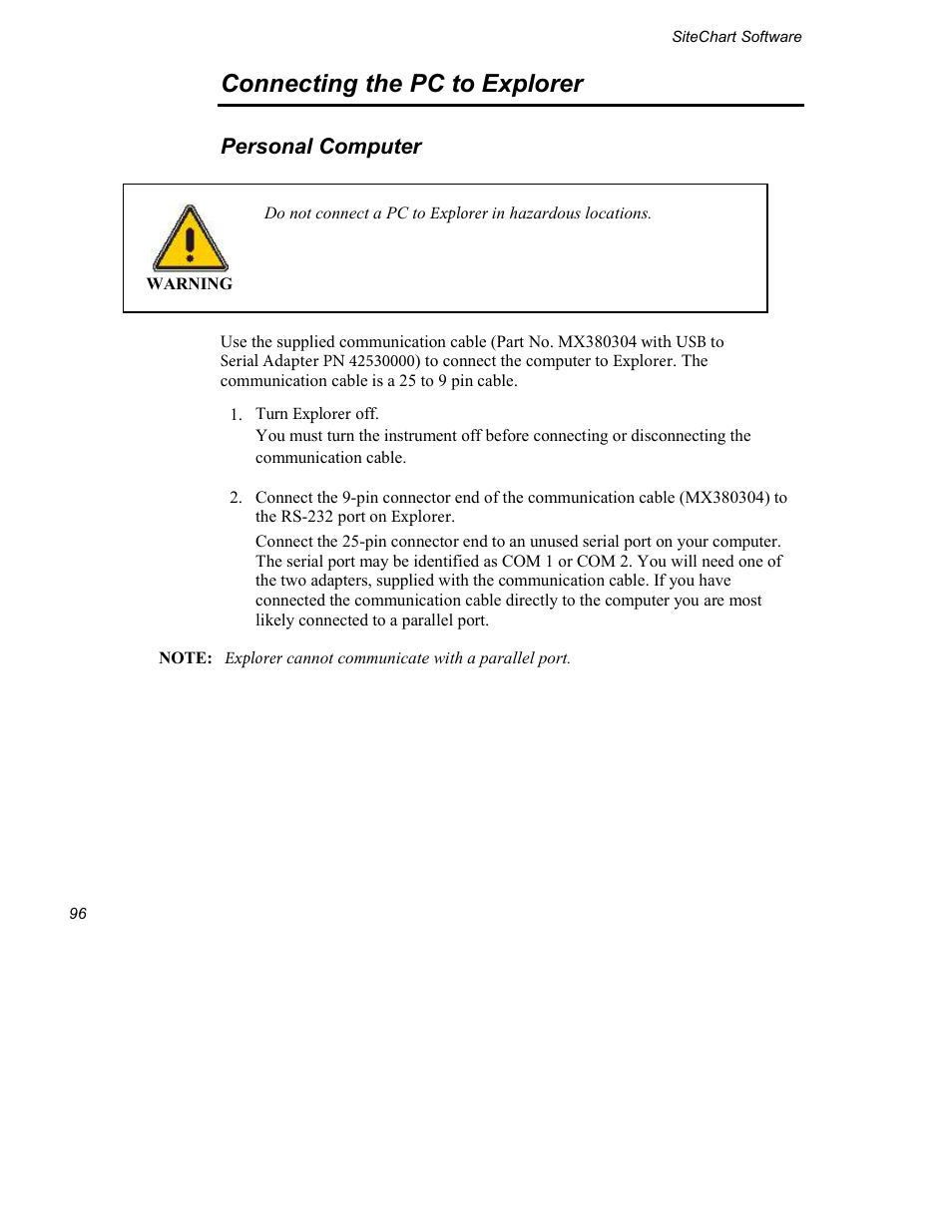 Connecting the pc to explorer, Personal computer | INFICON Explorer Portable Gas Chromatograph User Manual | Page 98 / 369