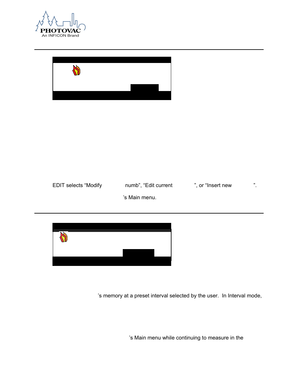 Location mode display, Interval mode | INFICON MicroFID II Portable Flame Ionization Detector User Manual | Page 45 / 89