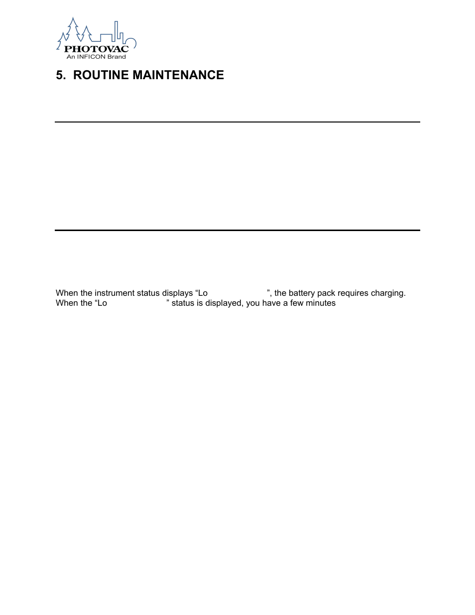 Routine maintenance, Maintenance intervals, Battery charging | INFICON DataFID Portable Flame Ionization Detector for Leak Detection and Repair (LDAR) User Manual | Page 79 / 91