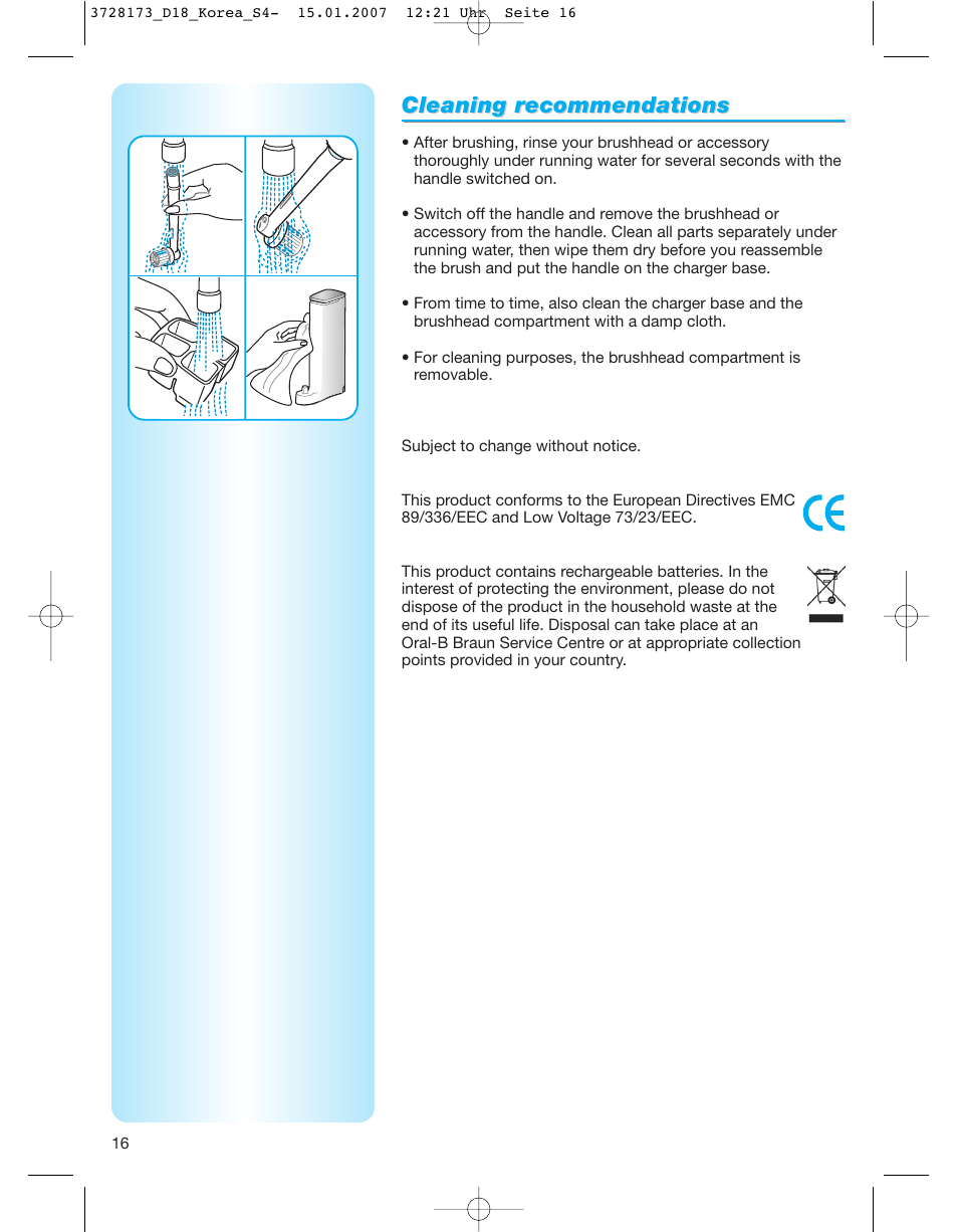 Cleaning r, Cleaning r ecommendations ecommendations | Braun Professional Care 8000 series User Manual | Page 16 / 18