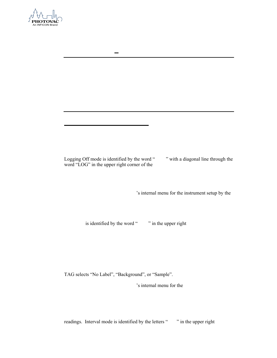 User interface – basic menu, Operation modes tvoc monitoring modes, Logging off mode | Tag mode, Interval mode | INFICON 2020ComboPRO Portable Photoionization Detector User Manual | Page 57 / 118