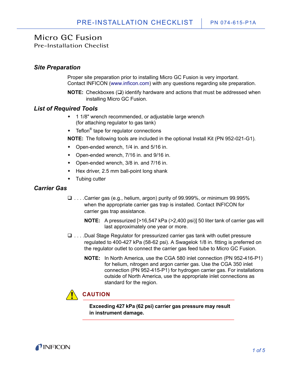 INFICON Micro GC Fusion Gas Analyzer User Manual | 5 pages