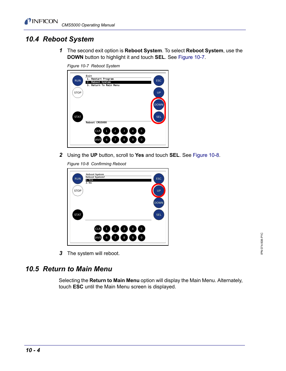 4 reboot system, 5 return to main menu | INFICON CMS5000 Monitoring System User Manual | Page 106 / 262