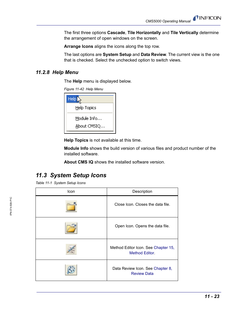 8 help menu, 3 system setup icons | INFICON CMS5000 Monitoring System User Manual | Page 129 / 262