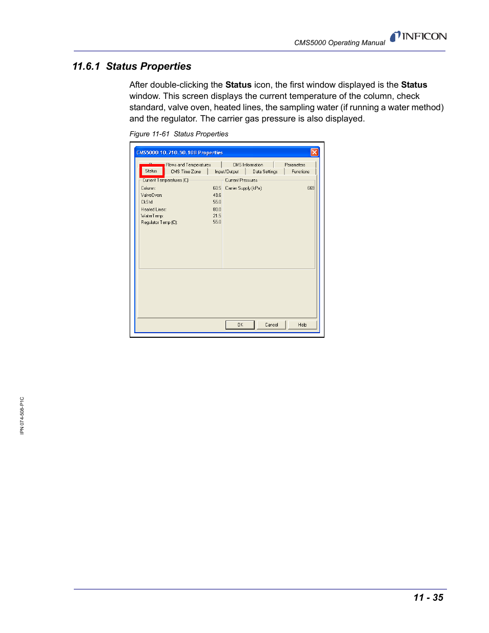 1 status properties | INFICON CMS5000 Monitoring System User Manual | Page 141 / 262