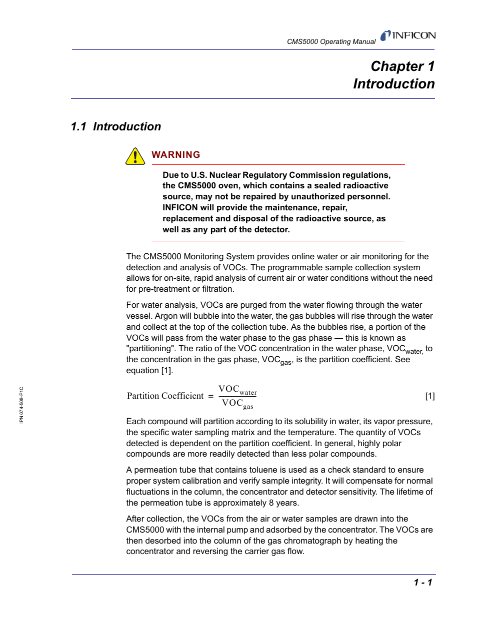 Chapter 1 introduction, 1 introduction, Chapter 1 | INFICON CMS5000 Monitoring System User Manual | Page 15 / 262