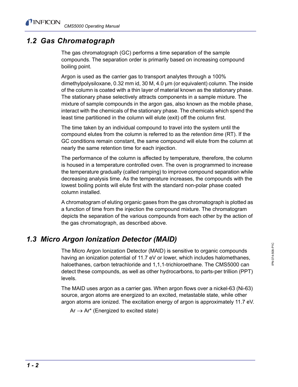 2 gas chromatograph, 3 micro argon ionization detector (maid) | INFICON CMS5000 Monitoring System User Manual | Page 16 / 262