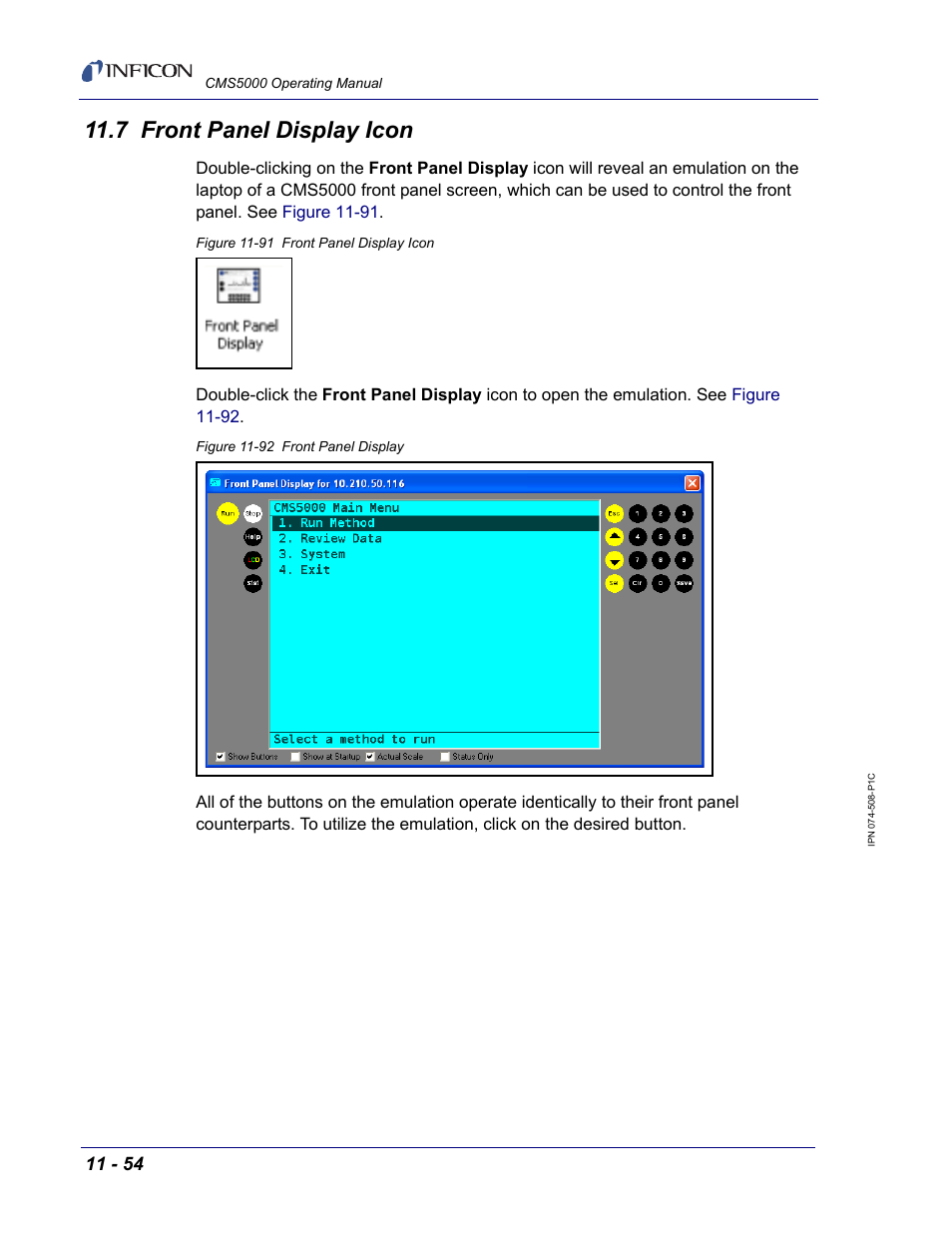 7 front panel display icon, Section 11.7, front panel display icon, Section | Function, see | INFICON CMS5000 Monitoring System User Manual | Page 160 / 262
